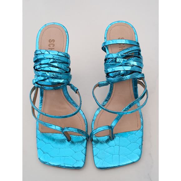 NWOB Schutz Lily Metallic Leather High Heel Sandal Turquoise Blue Size 6.5 B - Picture 6 of 10